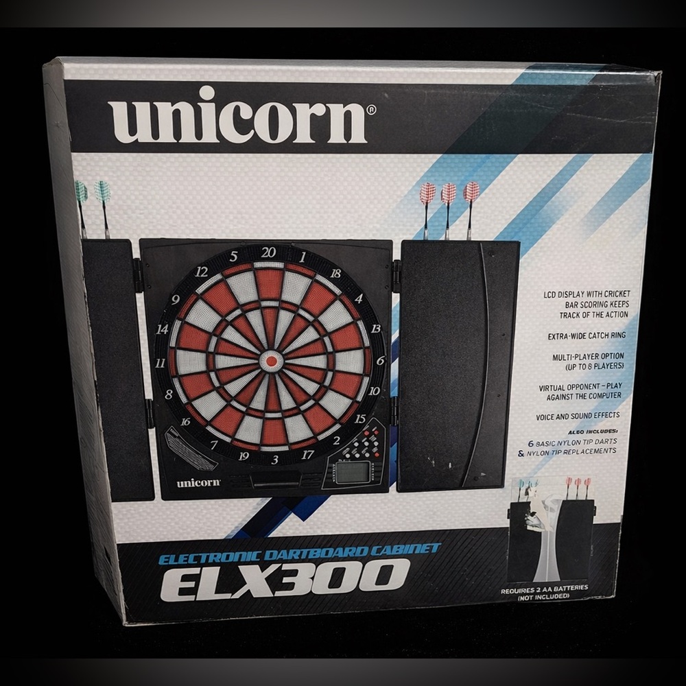 Unicorn ELX300 Electronic Dartboard Cabinet – NEW in Box – Soft Tip